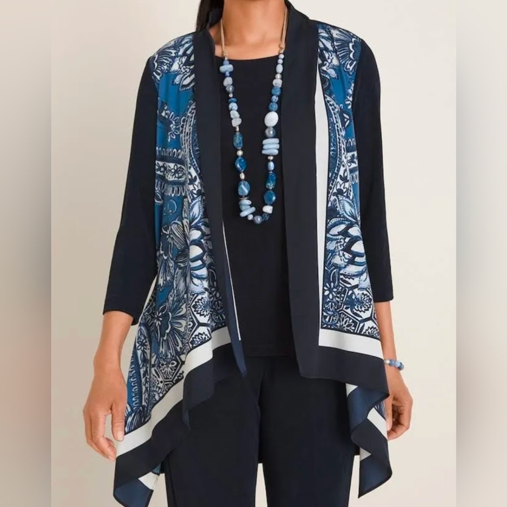 Chicos Travelers Scarf Front Cardigan Size 4 (20-22) Kimono Open